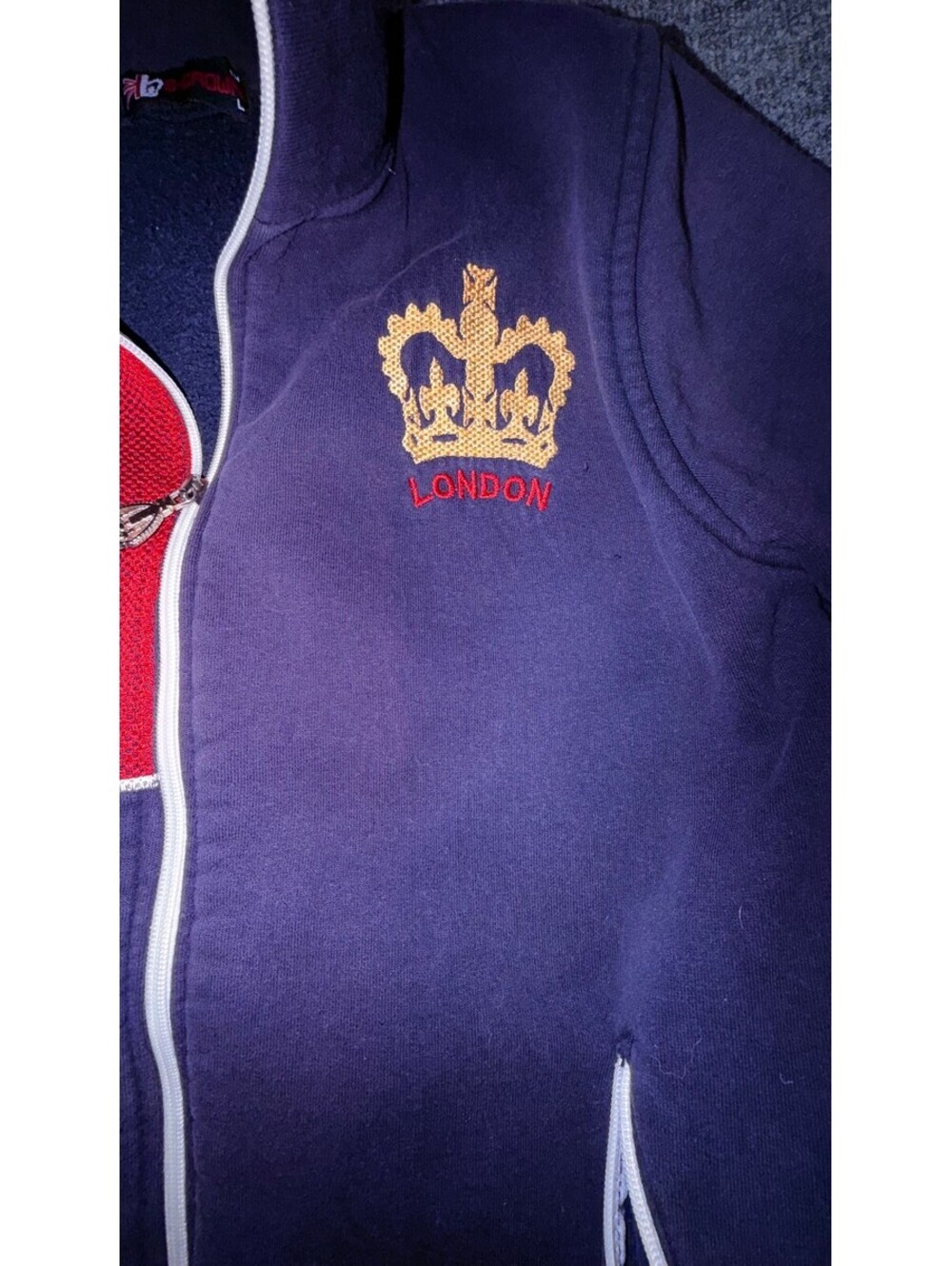 LONDON UNION Jacket Size XL Jack Crown Navy Blue Embroidered UK Flag Zippered - Picture 5 of 9